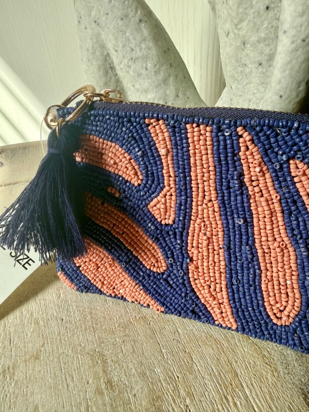 On 34th Navy and Coral Hand Beaded Coin Purse-Macy’s exclusive